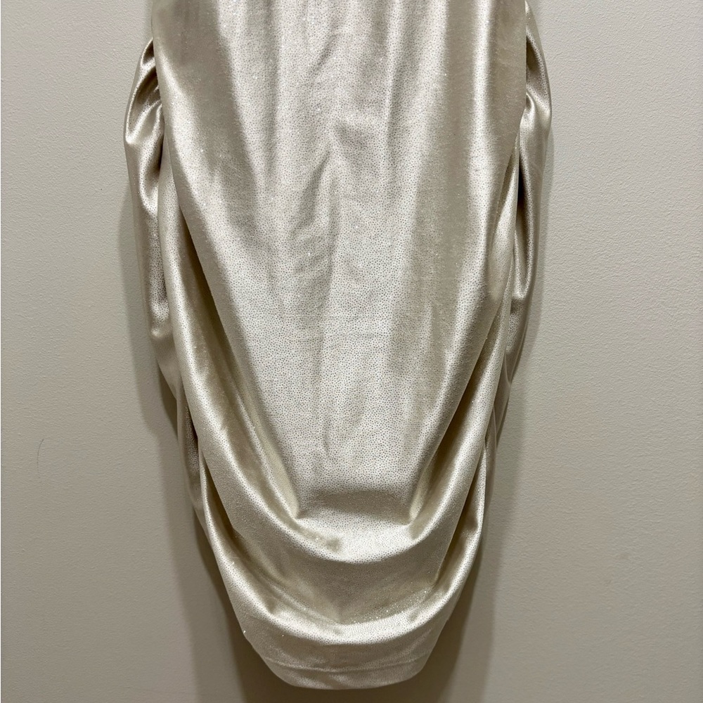 Next Up Lace Up Back Ruched Mini Dress Gold Shimmer Formal Size Medium - Picture 4 of 12